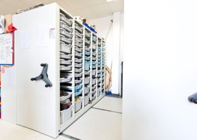 Gratnells Tray Shelving on Roller Racking