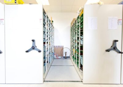 Gratnells Tray Shelving on Roller Racking