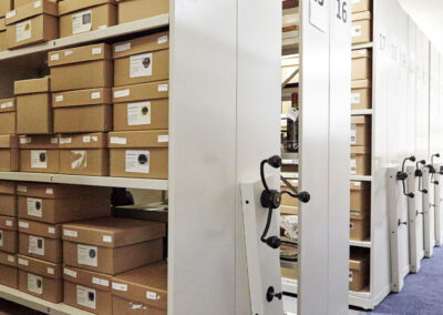 Museum collection Storage - Roller Racking within the World Rugby Museum holding valuable collection items