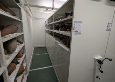 Garstang Museum Liverpool - Roller racking, Multitrak from Rackline with shelves and drawers.